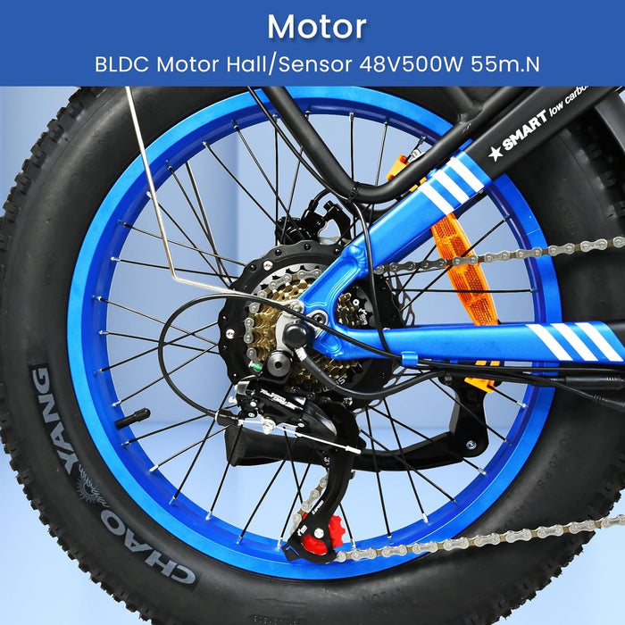 Bicicleta eléctrica con motor de 500W para adultos, bicicleta con neumáticos anchos de 20 x 4 pulgadas, bicicleta eléctrica de montaña con batería extraíble de 7 velocidades 48V 25MPH