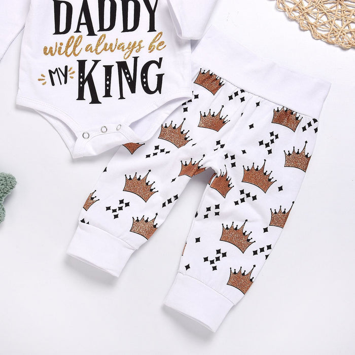 Nuevo Conjunto de ropa para bebés, Tops, pelele y pantalones con corona