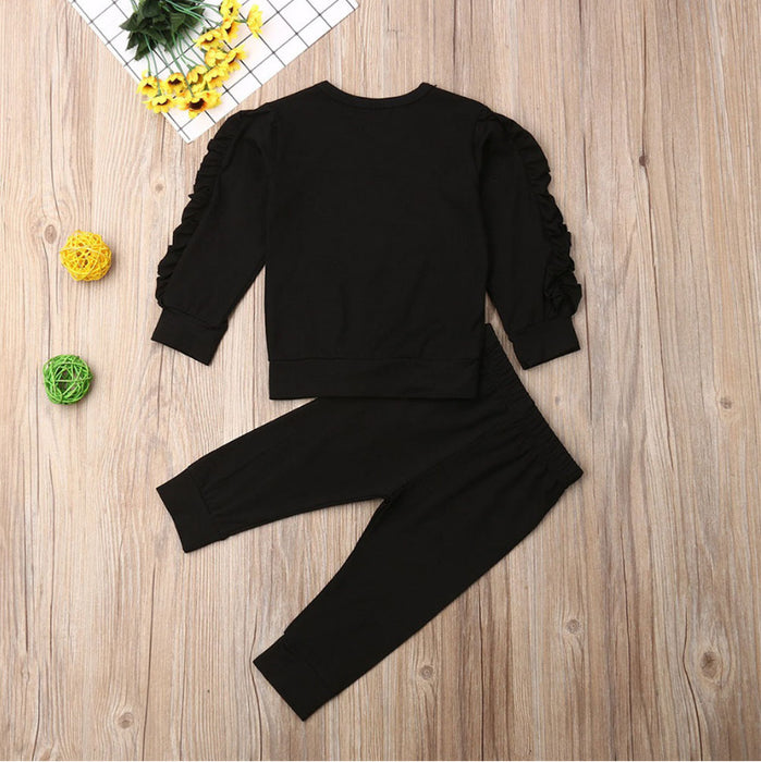 Bebê recém-nascido meninos meninas babados jumper sólido manga longa moletom topos calças infantis crianças 2 pçs roupas conjunto outono