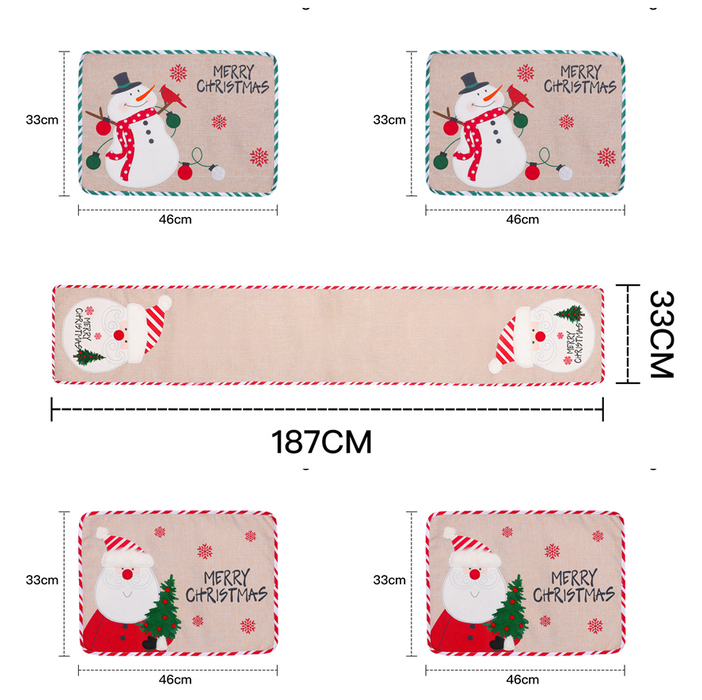 Cross Border New Christmas Linen Embroidery Table Runner For The Elderly