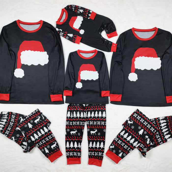 Nuovo set pigiama autunno e inverno Abbigliamento da casa Cappello natalizio Abito genitore-figlio stampato
