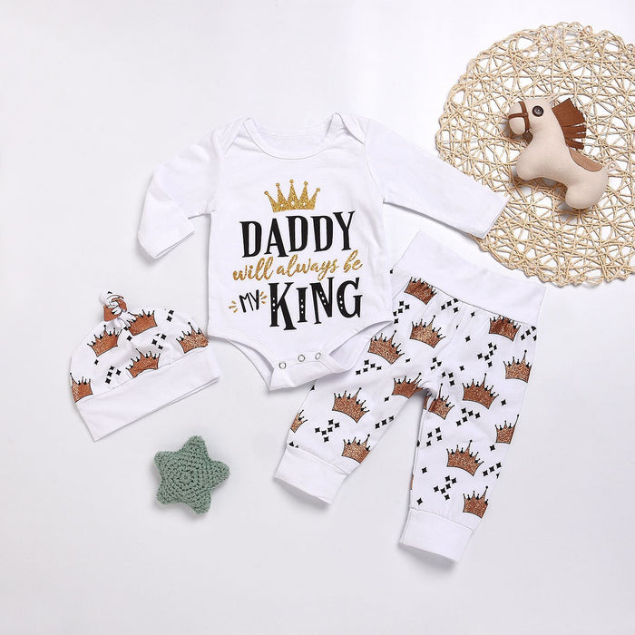 Nuevo Conjunto de ropa para bebés, Tops, pelele y pantalones con corona
