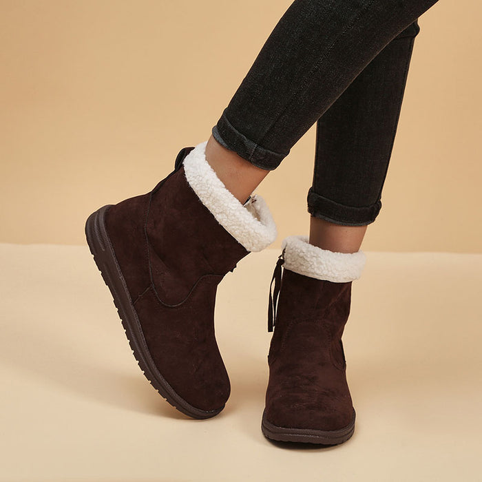 Botas de nieve de invierno para mujer, botas cortas gruesas de lana cálidas con diseño de Zpipeper lateral, zapatos sólidos, nueva moda