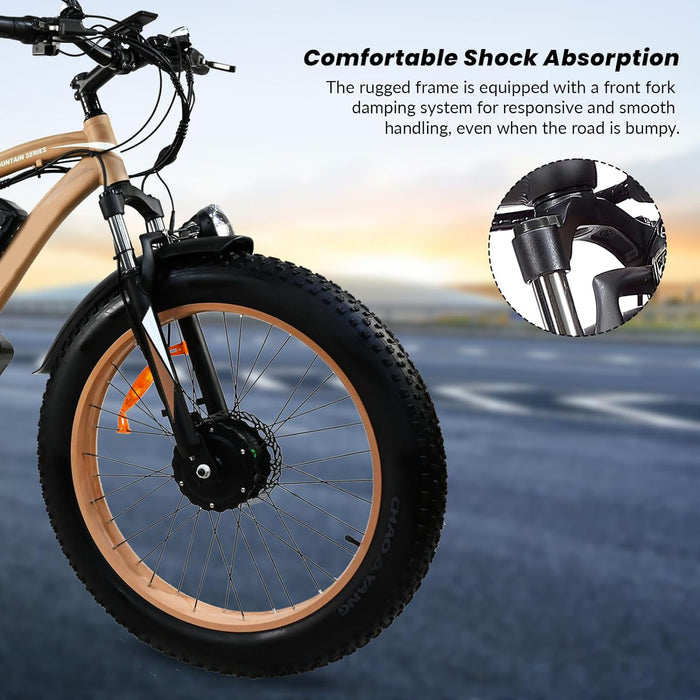 Bicicleta eléctrica de color caqui para adultos de 2000 W: bicicleta eléctrica con neumático ancho de 26 pulgadas, batería extraíble de 20 AH, 21 velocidades para bicicleta eléctrica de montaña
