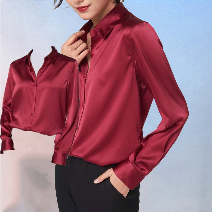 Camisa de raso de manga larga para mujer