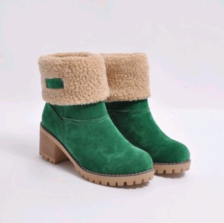 Botas de nieve de ante con tacón grueso y tubo medio