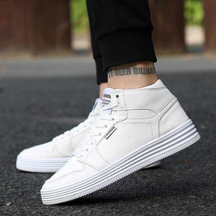 Runde Head High-Top Strap Flat White Shoes Men
