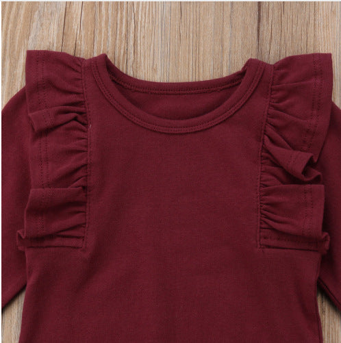 Zinnia ensemble 3 pièces nouveau-né bébé filles 2021 rouge hauts solide barboteuse pantalon à fleurs bandeau tenues automne ensemble vêtements