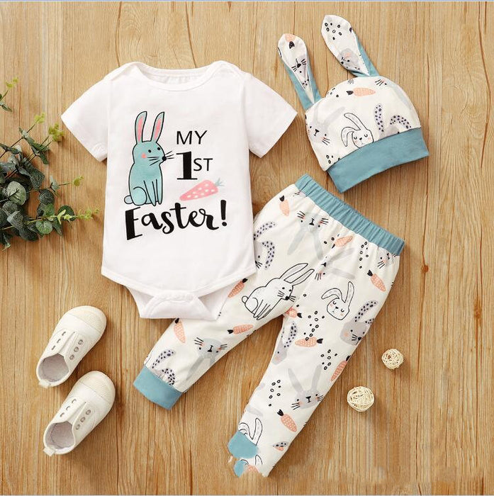 Nuevo Pelele de conejo con estampado de Pascua, tres piezas, 2 colores