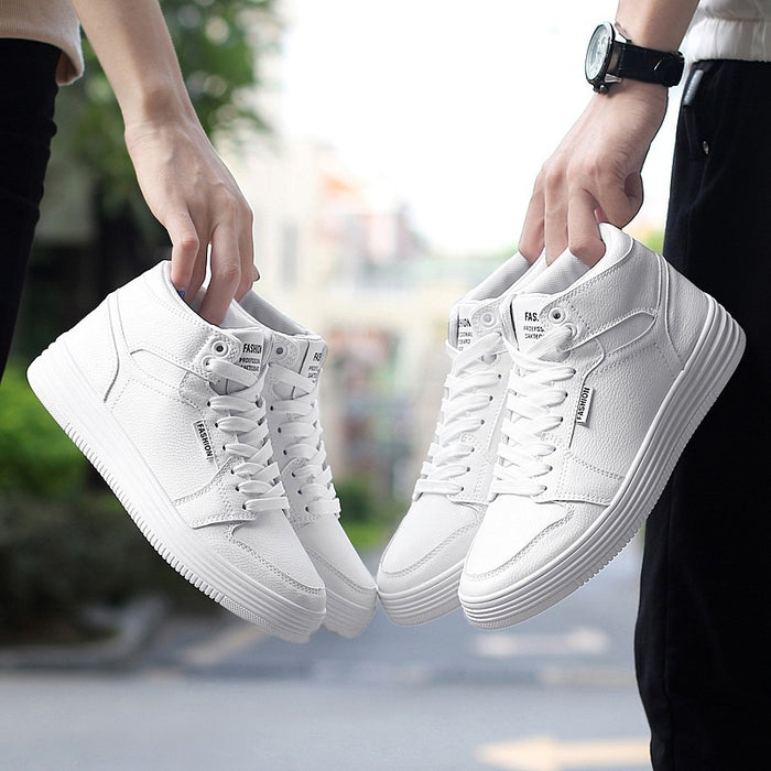 Runde Head High-Top Strap Flat White Shoes Men