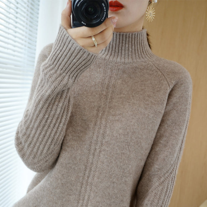 Pull épais à col mi-haut pour femme, ample
