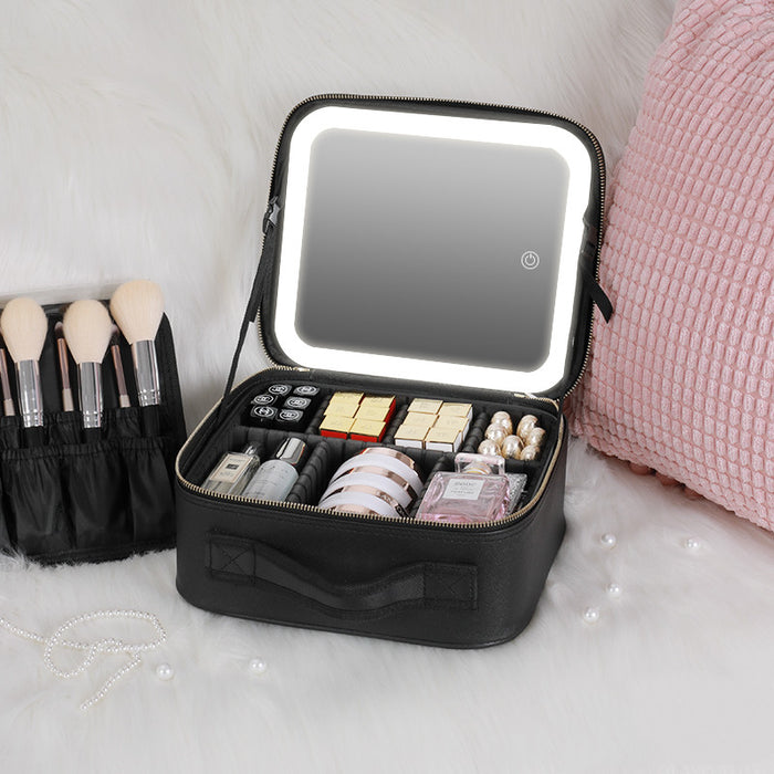 Intelligente LED-Kosmetiktasche mit Spiegel, Kosmetiktasche, große Kapazität, modische tragbare Aufbewahrungstasche, Reise-Make-up-Taschen
