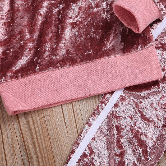 Set di vestiti traspiranti Carino moda O-Collo manica lunga Felpa in velluto dorato Pantaloni Abiti morbidi Set di tute per neonate