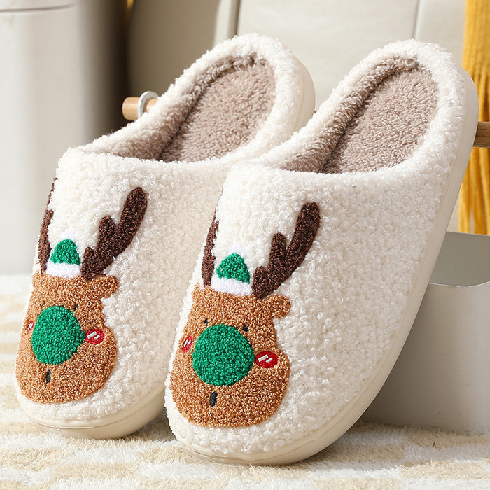 Pantoufles d'hiver chaudes en coton d'élan de noël pour la maison