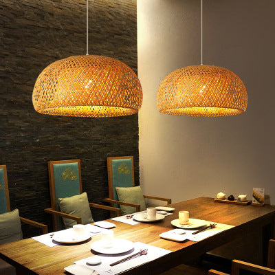 Lampadario pastorale creativo giapponese semplice intrecciato di bambù