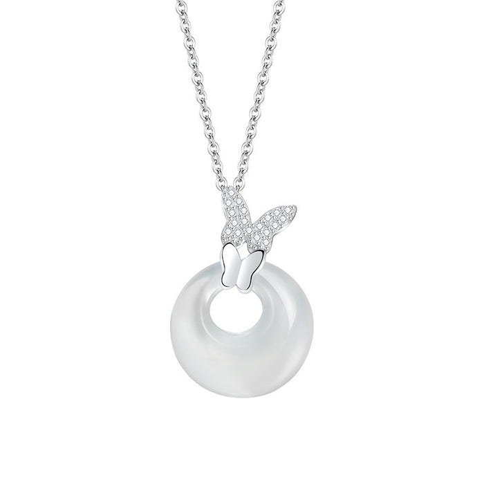 Butterfly Love Peace Buckle Hetian Jade Necklace