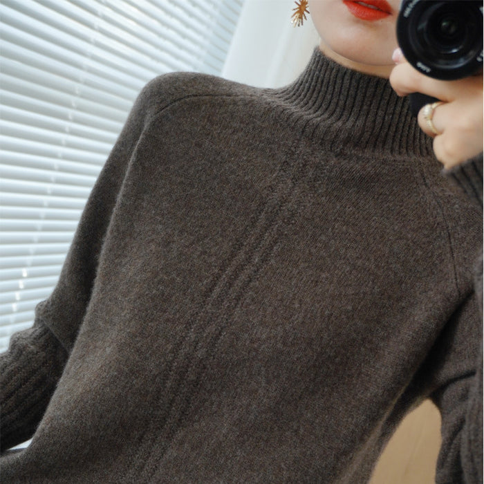 Pull épais à col mi-haut pour femme, ample