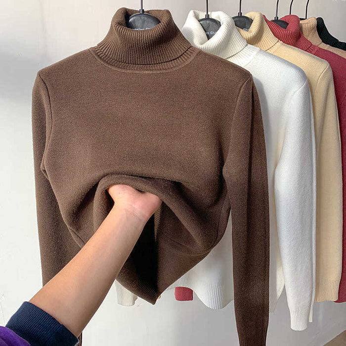 Suéter de invierno con cuello de tortuga para mujer, Jersey de punto grueso y cálido elegante, prendas de punto básicas sueltas