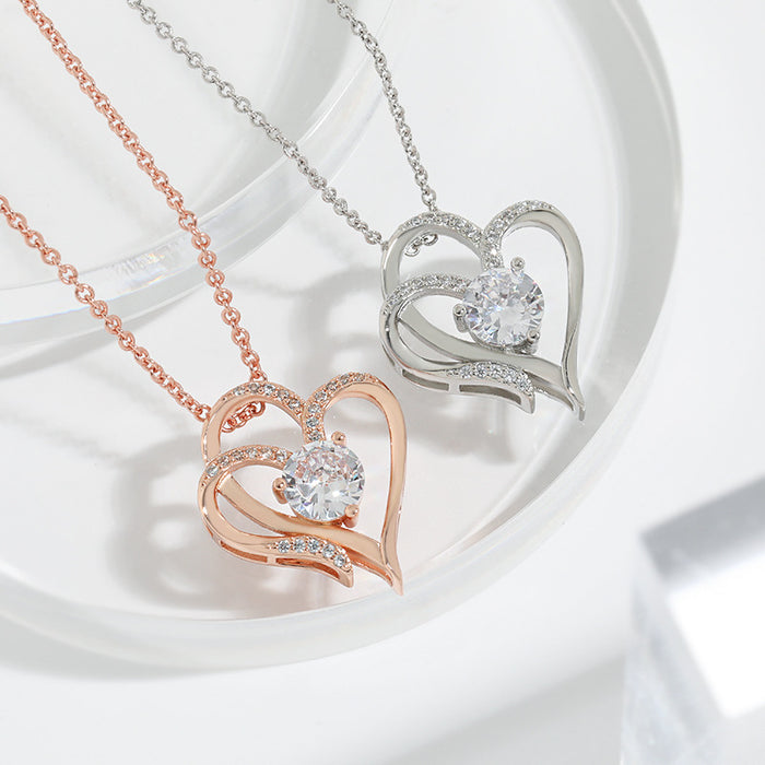 Zirkon Double Love Halskette mit Strasssteinen Ins personalisierte herzförmige Halskette Schlüsselbein Kette Schmuck für Frauen Valentinstag