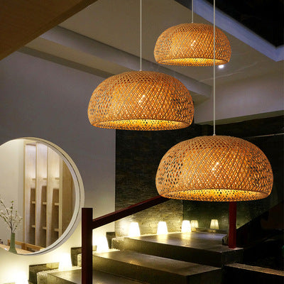 Lampadario pastorale creativo giapponese semplice intrecciato di bambù