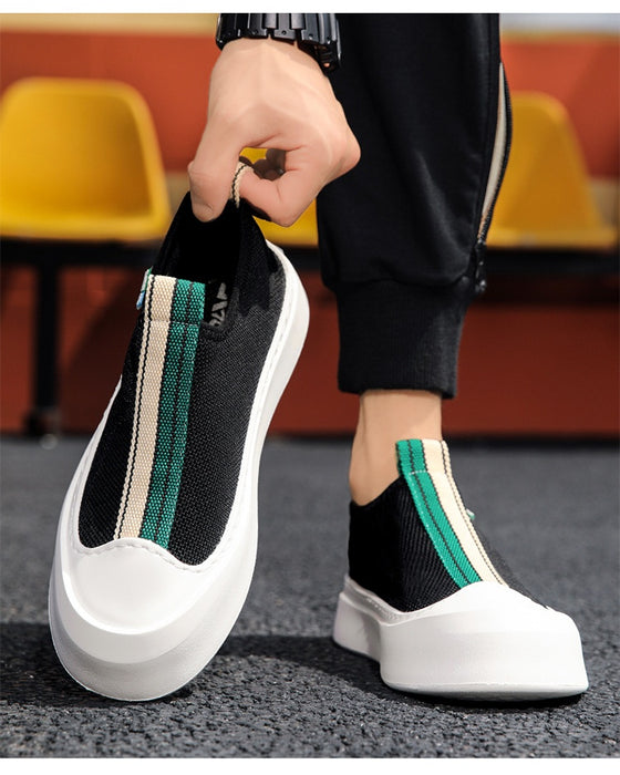Mocasines de malla transpirables tejidos voladores para hombre, zapatos de Skate simples de suela gruesa a la moda, todo fósforo