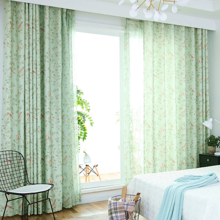 Cortina de folha verde pássaro janela de sacada coreana cortinas de malha