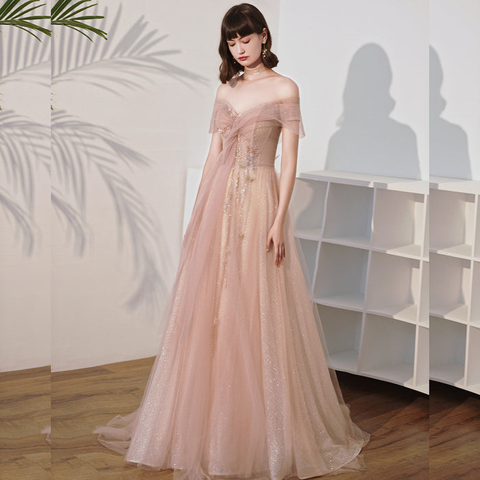 Vestido de dama de honor de gasa ligera con aura de hada, ajustado, con un hombro