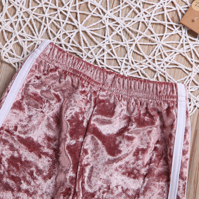 Set di vestiti traspiranti Carino moda O-Collo manica lunga Felpa in velluto dorato Pantaloni Abiti morbidi Set di tute per neonate