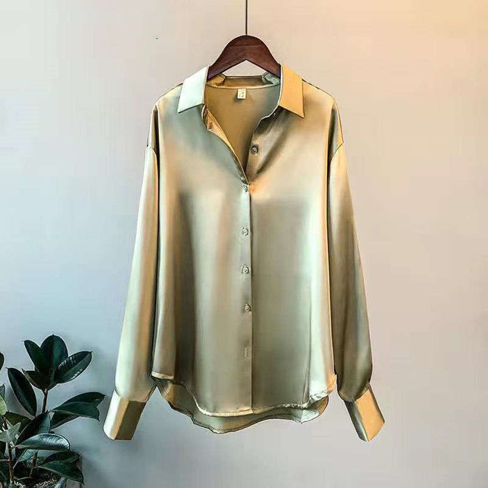 Camisa de raso de manga larga para mujer