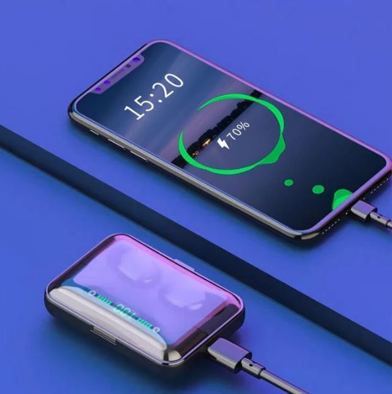 Soporte multifunción para teléfono con Banco de energía y movimiento binaural con auriculares Bluetooth