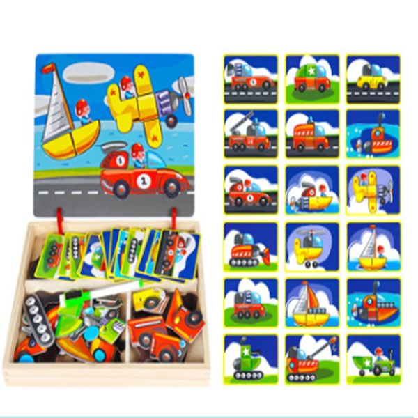 Rompecabezas magnético de madera para niños, caja con rompecabezas 3D, figura de animales, tablero para escribir y dibujar, juguetes educativos de aprendizaje para niños