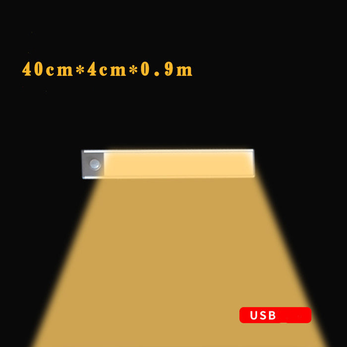 Sensor de movimento led sob a luz do armário usb recarregável guarda-roupa luz da noite para cozinha lâmpadas parede interior