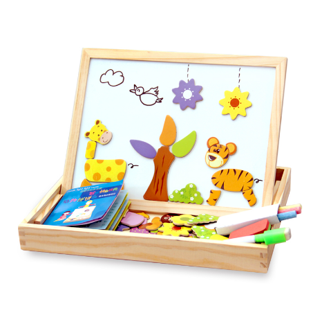 Rompecabezas magnético de madera para niños, caja con rompecabezas 3D, figura de animales, tablero para escribir y dibujar, juguetes educativos de aprendizaje para niños