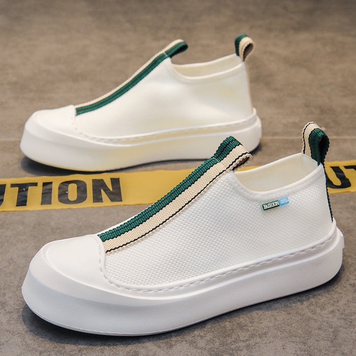 Mocasines de malla transpirables tejidos voladores para hombre, zapatos de Skate simples de suela gruesa a la moda, todo fósforo