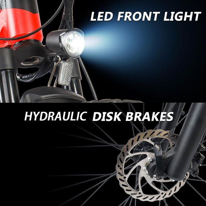 Bicicleta eléctrica eléctrica roja de 500 W - Bicicleta de montaña eléctrica de 27,5 pulgadas 48 V 27 velocidades - Motor Bafang