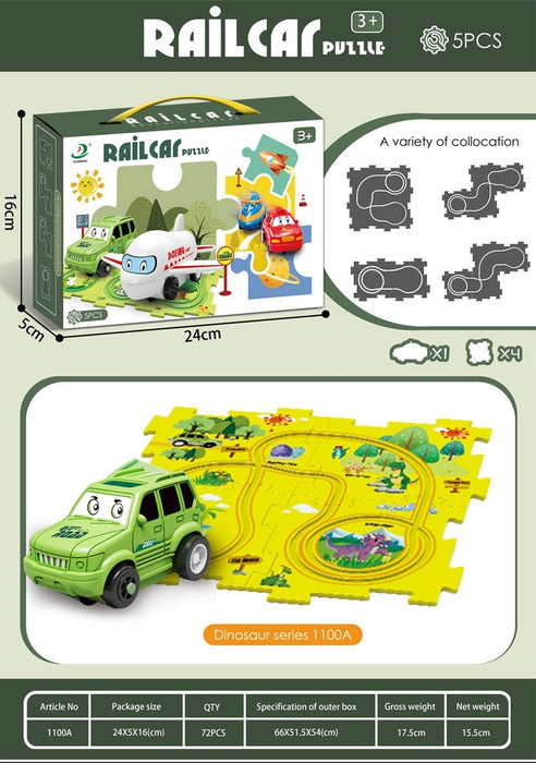 Carro de trilho elétrico brinquedo multifuncional cena DIY quebra-cabeça