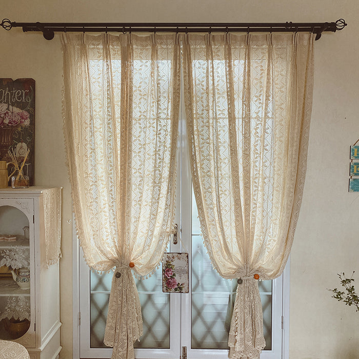 Cortinas de sala de estar huecas de crochet de lino y algodón