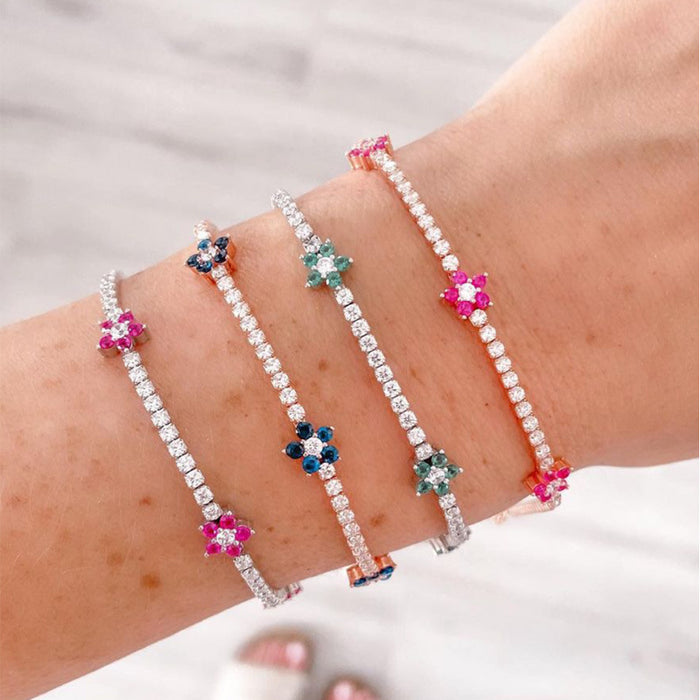 Multicolor Five Petal Flower Zircon Inlaid Simple Sweet Bracelet For Women