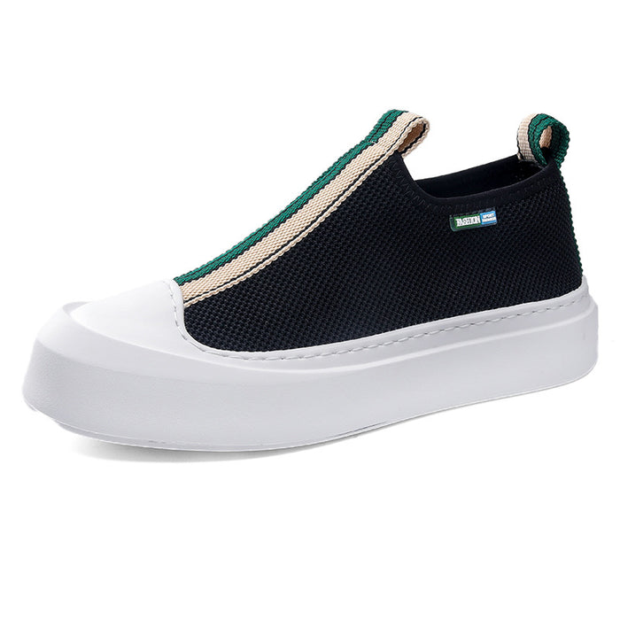 Mocasines de malla transpirables tejidos voladores para hombre, zapatos de Skate simples de suela gruesa a la moda, todo fósforo
