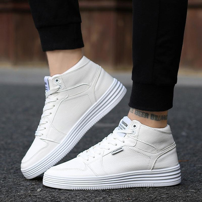 Runde Head High-Top Strap Flat White Shoes Men