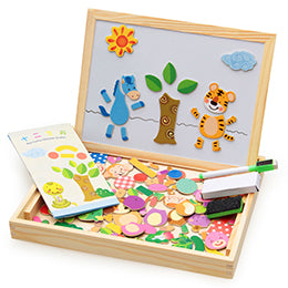 Rompecabezas magnético de madera para niños, caja con rompecabezas 3D, figura de animales, tablero para escribir y dibujar, juguetes educativos de aprendizaje para niños