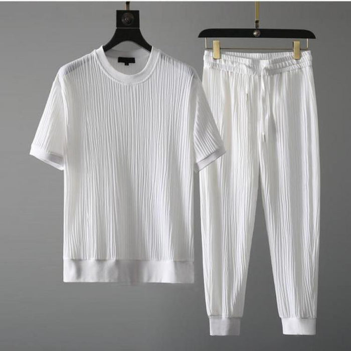 Traje deportivo casual de manga corta transpirable elástico con cuello redondo para hombre