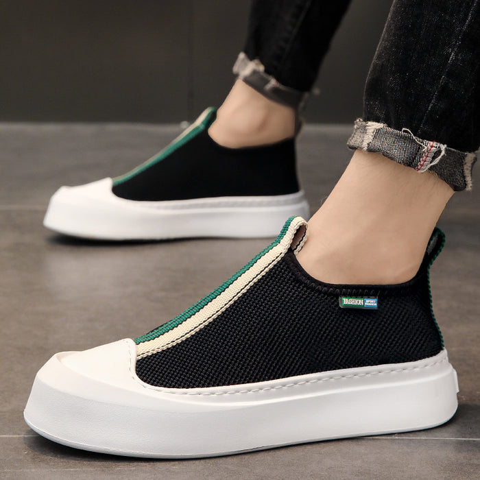Mocasines de malla transpirables tejidos voladores para hombre, zapatos de Skate simples de suela gruesa a la moda, todo fósforo