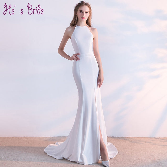 Bride fashion long red fishtail hanging neck wedding banquet evening dress