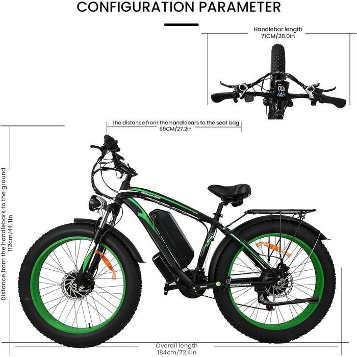 Bicicleta eléctrica con motor de 2000 W para adultos: bicicleta eléctrica de 31 MPH con neumático ancho de 26 pulgadas, batería extraíble de 20 AH, freno de disco hidráulico de 21 velocidades