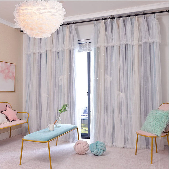 Cortinas opacas nórdicas simples con estrellas huecas y viento para dormitorio