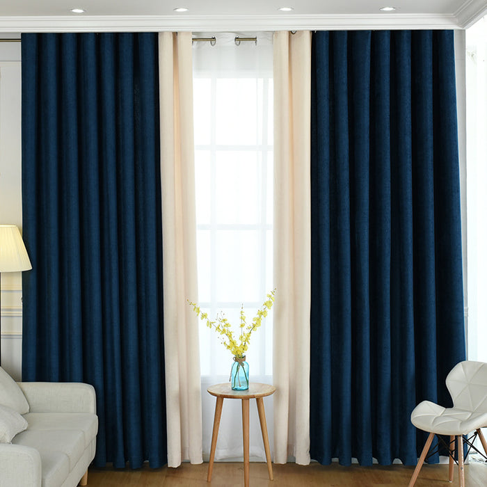 Cortina de chenilla sólida simple con costura directa de fábrica, cortina de sombreado alto, cortinas terminadas para sala de estar y dormitorio