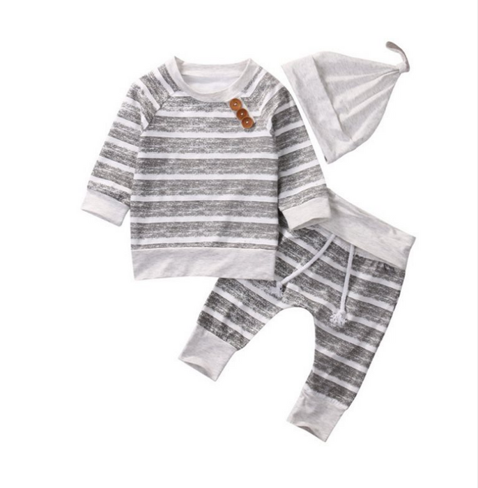 Conjunto de bebé conjunto casual de tres piezas con estampado de rayas
