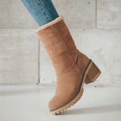 Botas de nieve de ante con tacón grueso y tubo medio