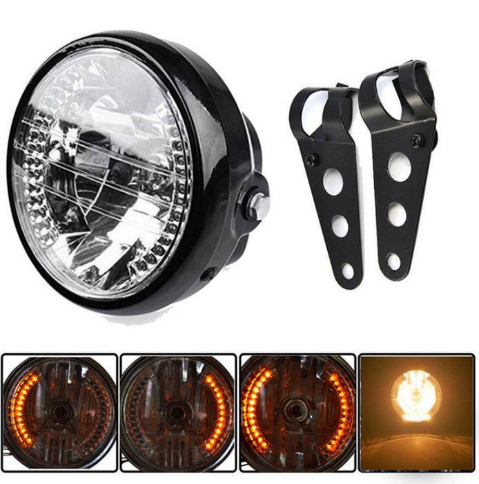 Clignotant de phare de moto, clignotant avec support, phare pour Cafe Racer